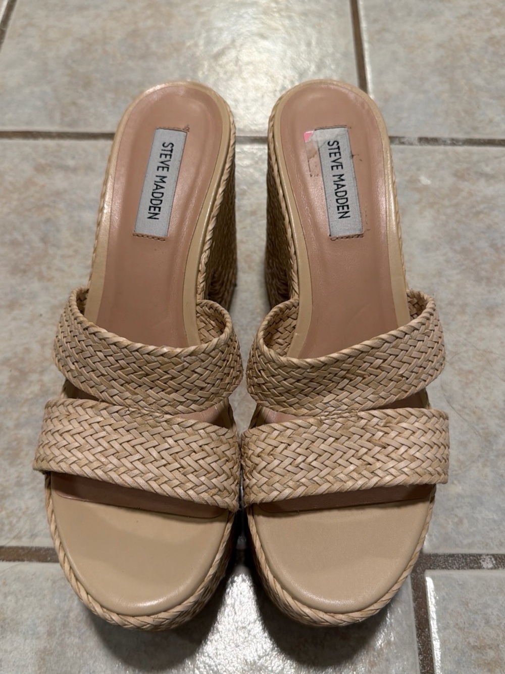 Steve Madden Neutral Woven Platform Wedge Slides